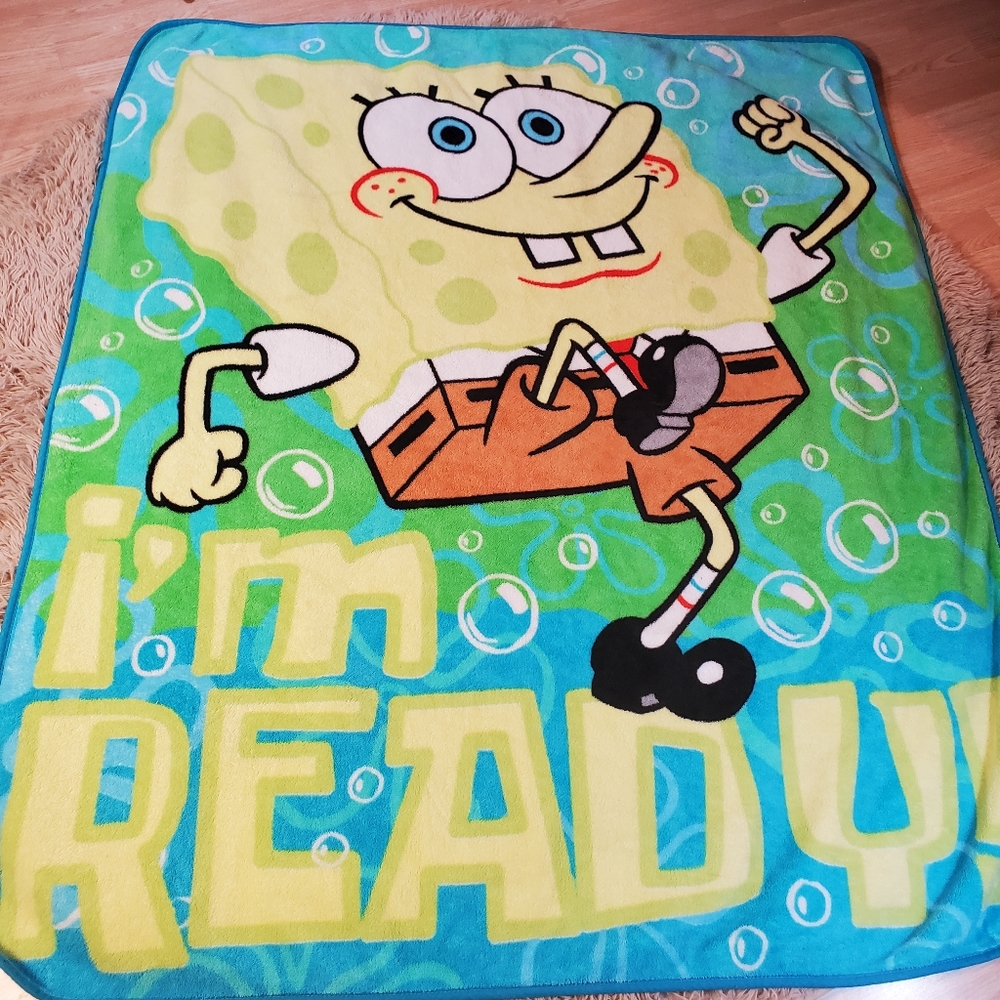 Vintage Nickelodeon SpongeBob SquarePants Plush Fleece Throw Blanket 56x48” 2004